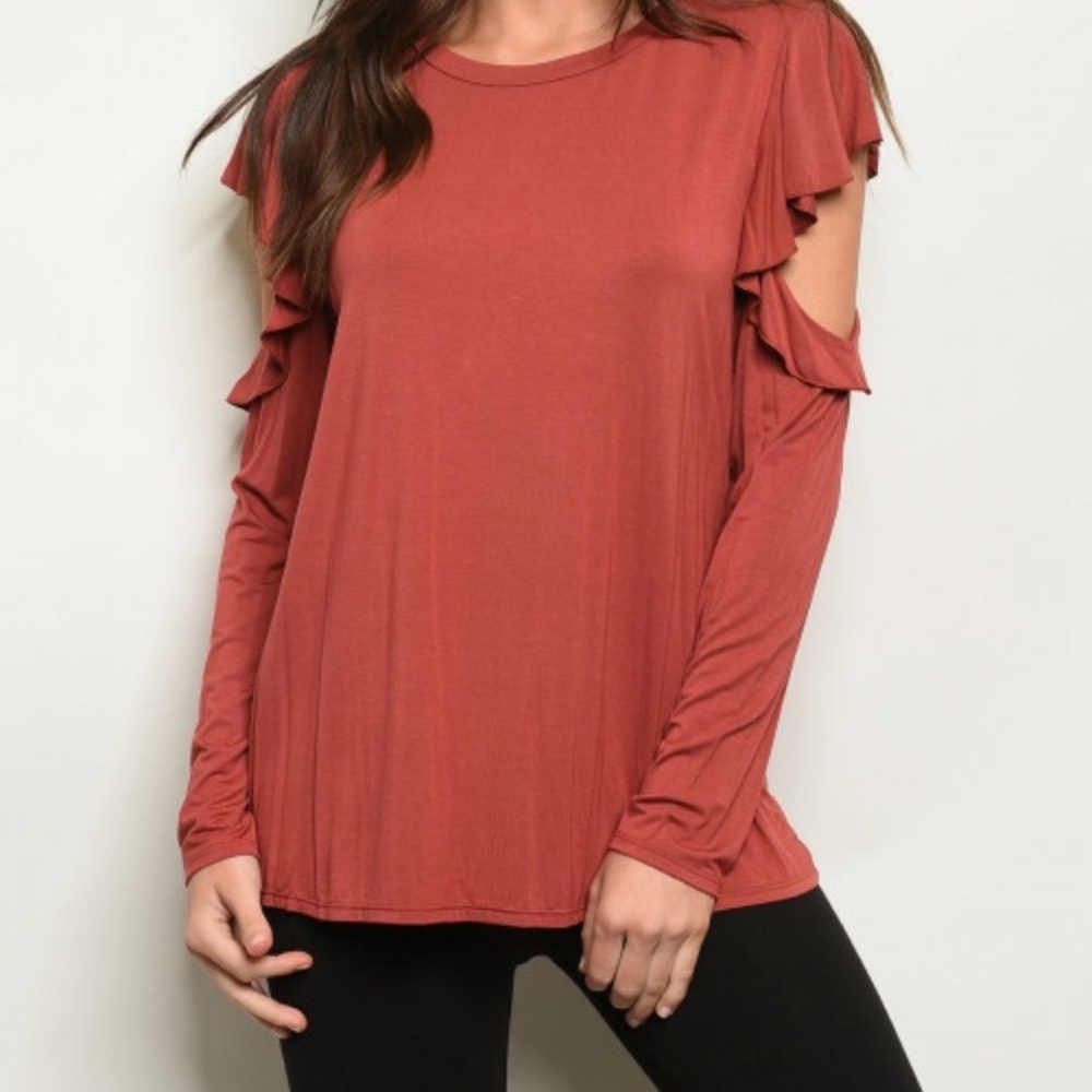 Rust Ruffle Sleeve Top - Picture 2 of 2